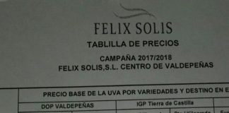 Bodegas Félix Solís publica tablilla de precios de uva en Valdepeñas