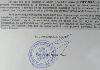 CHG envía cartas dando diez días para clausura voluntaria de pozos con obligación de desmantelar y retirar las bombas