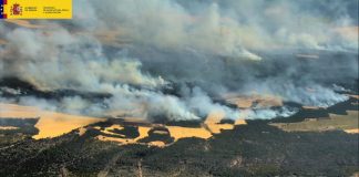 Apoya con 12 medios aéreos tareas extinción incendio Barchín del Hoyo (Cuenca)