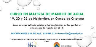 CUAS Mancha Occidental II impartirá curso homologado sobre manejo del agua