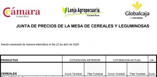 Lonja de Ciudad Real. Cereales. 22-abril-2020