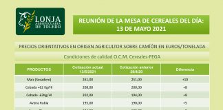 Lonja Agropecuaria de Toledo. Cereales. 13-mayo-2021