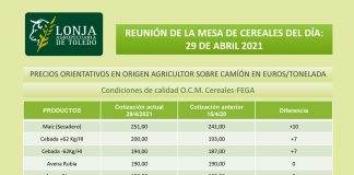 Lonja Agropecuaria de Toledo. Cereales. 29-abril-2021