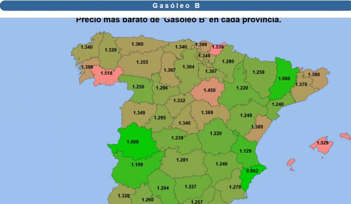 mapa gasoleo B gasóleo B
