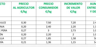 Denuncia “la ruina” de los precios en origen, con diferencias superiores al 1.000 por ciento entre el campo y la mesa