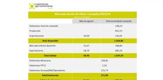 Las existencias de aceite de oliva se reducen a 271.970 toneladas a un mes de finalizar la campaña tabla aceite