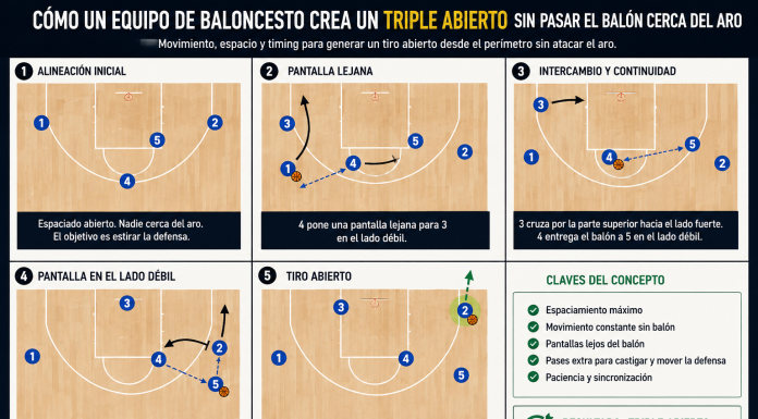 Cómo un equipo de baloncesto crea un triple abierto sin pasar el balón cerca del aro baloncesto